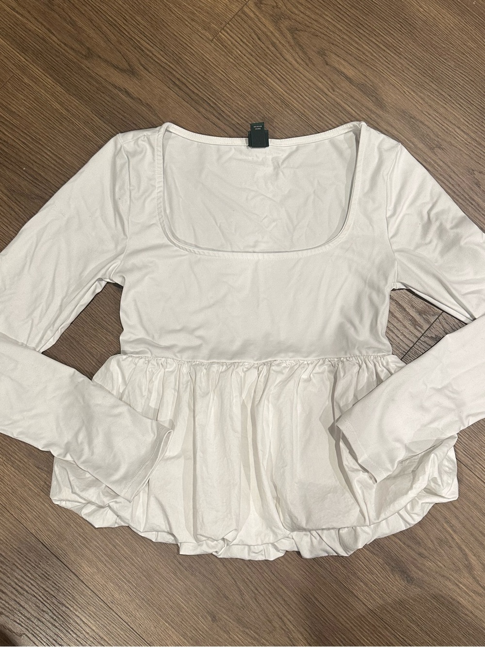 NWOT - Women's White Long-Sleeve Peplum Top - Square Neck